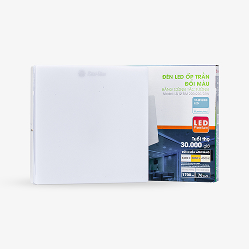 Đèn LED ốp trần vuông đổi màu LN12 đế nhôm 220x220/22W
